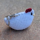 White Cochet Chicken Keyring 