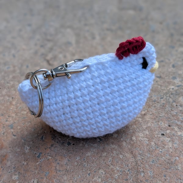 White Cochet Chicken Keyring 