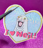 Neil The Seal ' I Heart Neil' Holo Glitter Heart Shaped Sticker