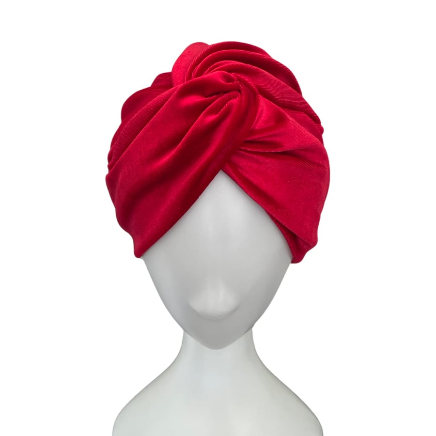 Red Festive Velvet Twisted Turban Hat Vintage Style Hair Turban Soft Alopecia 