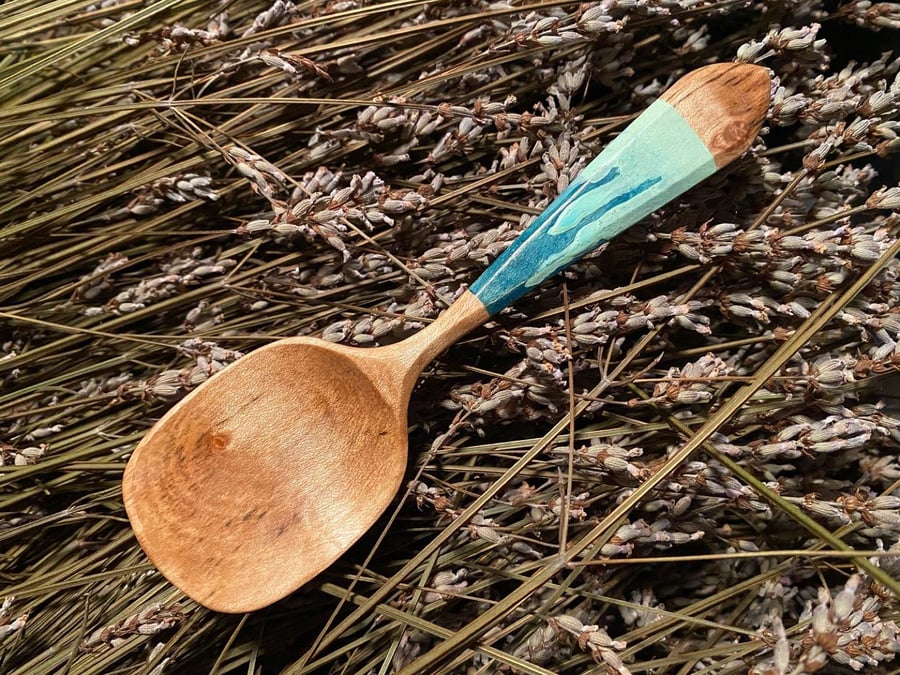 Symmetrical Sycamore Wood Eating Spoon with milk paint