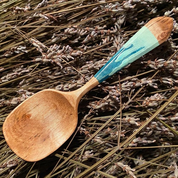 Symmetrical Sycamore Wood Eating Spoon with milk paint