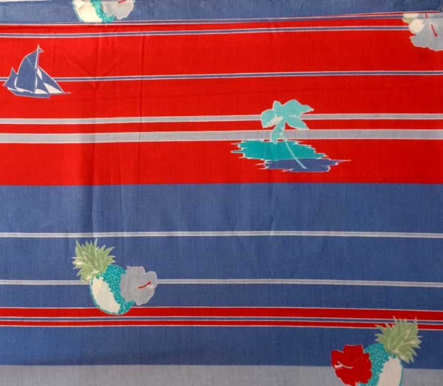Red Blue Ships andTropical Islands Stripe 80s vintage fabric Lampshade option