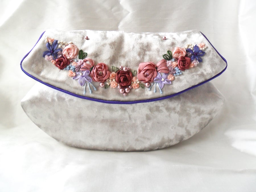 Embellished silver evening clutch bag. 