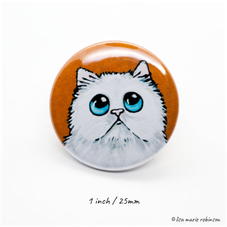 25mm Button Badge - White Persian Cat (1 inch)