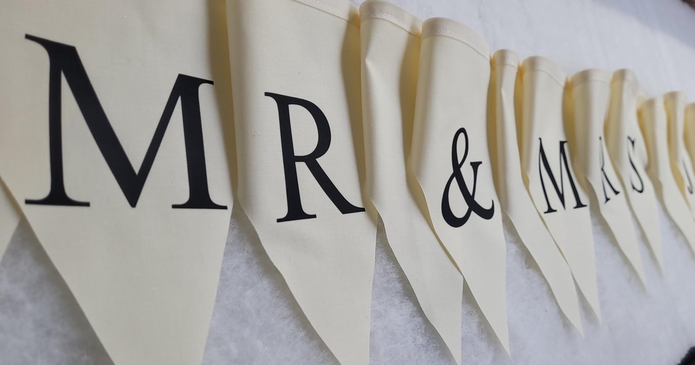 Personalised fabric wedding bunting bulk pack : Mr & Mrs, Just Married and 3 x 1