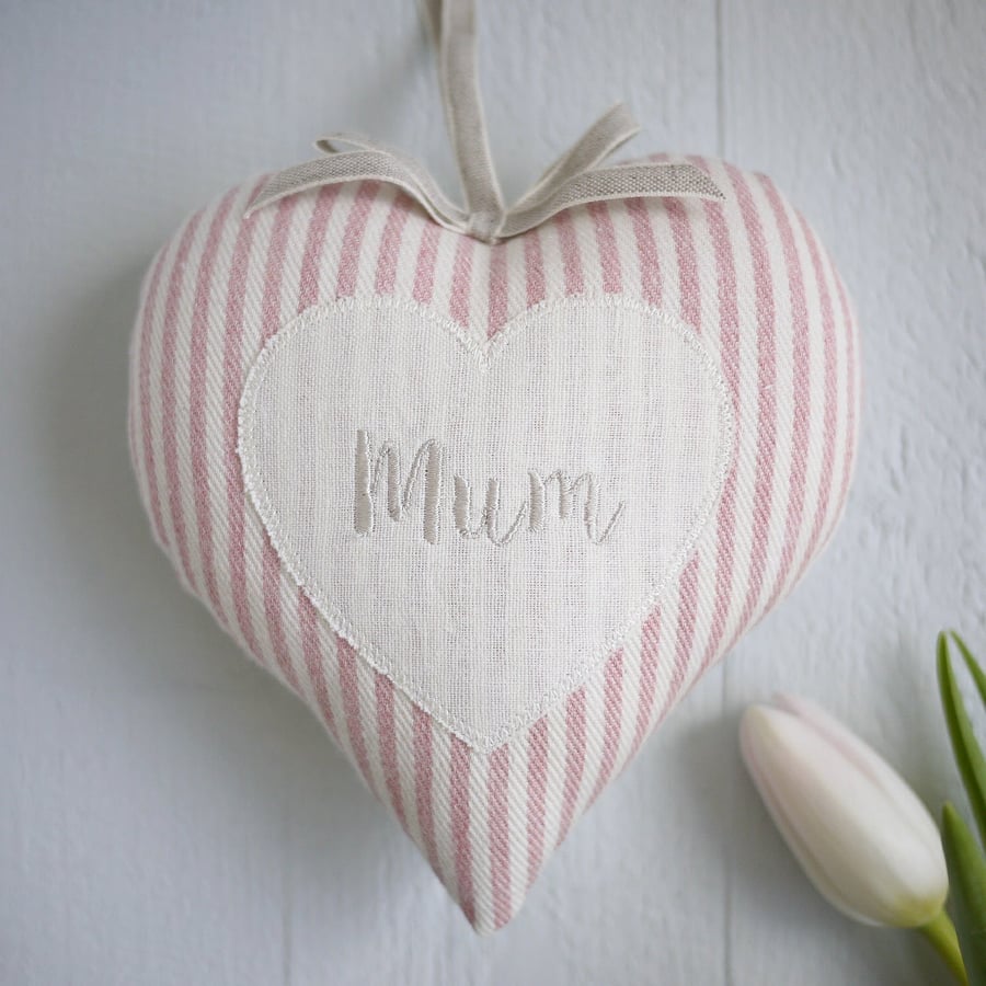 mothers day gift,personalised pink heart,gift for mum,mothers day fabric heart