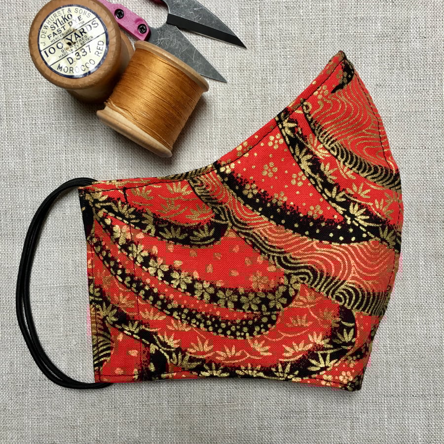 Reusable Nami Red Waves Cotton Face Mask with Nose Wire Men Women Children