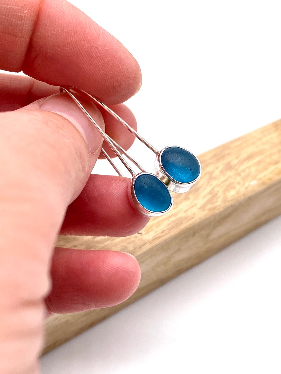 Blue Sea Glass Drop Earrings