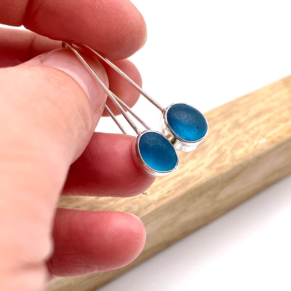 Blue Sea Glass Drop Earrings