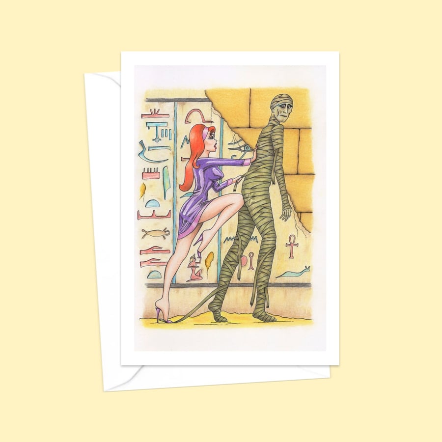 Egyptian Mummy Greeting Card: Hand Drawn Comic Horror Illustration (502)