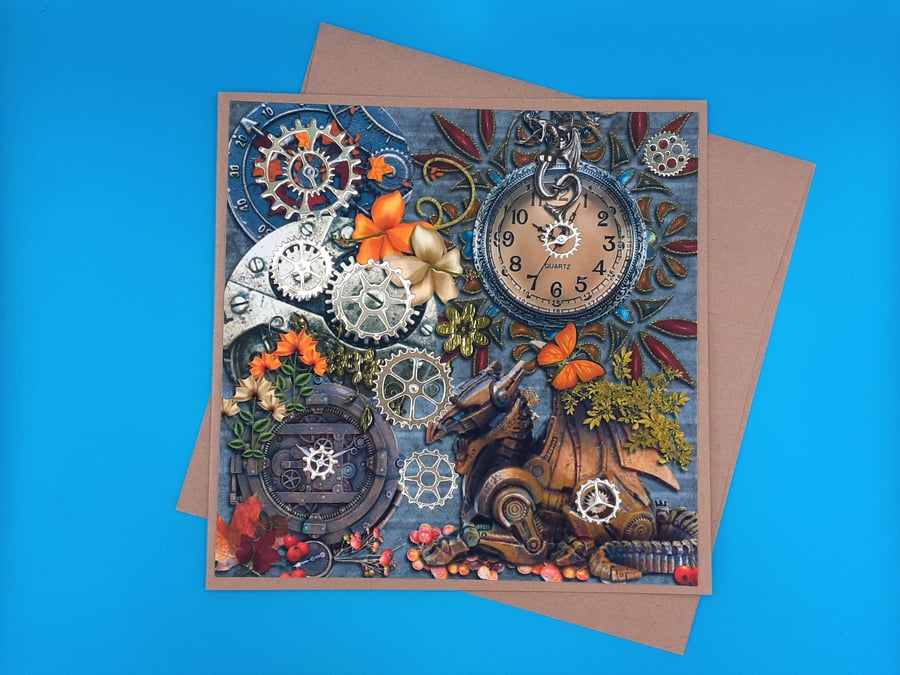 Steampunk Birthday Card, Large, Handmade