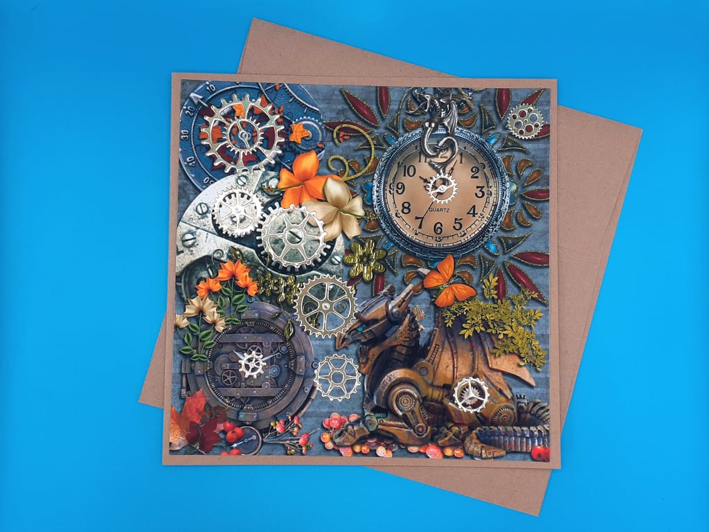 Steampunk Birthday Card, Large, Handmade