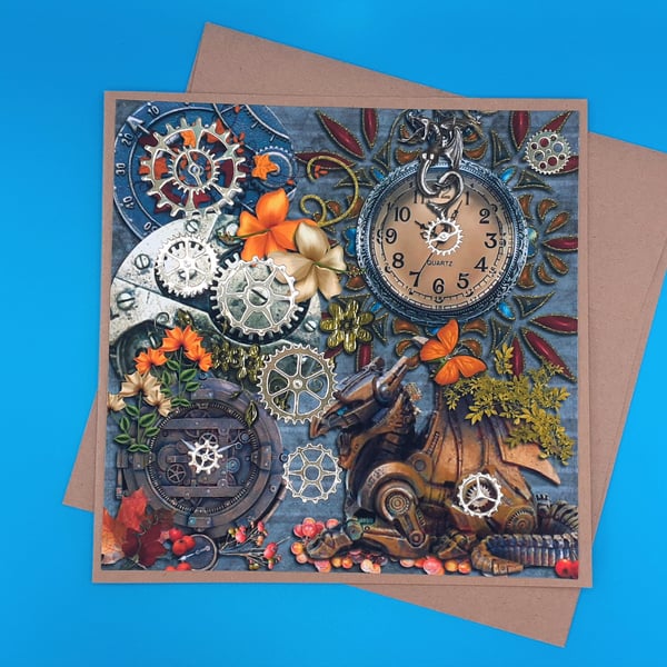 Steampunk Birthday Card, Large, Handmade