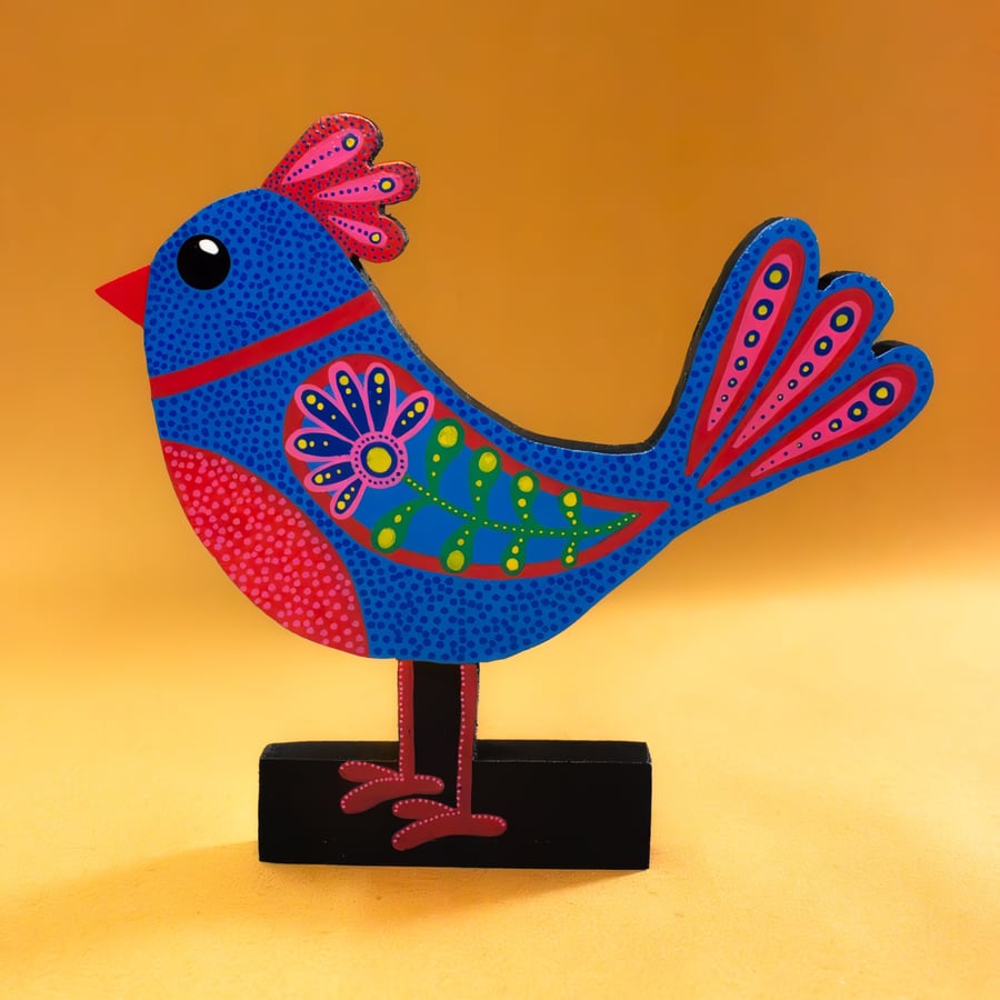 Folk Bird Sculpture - Handmade and Hand-painted
