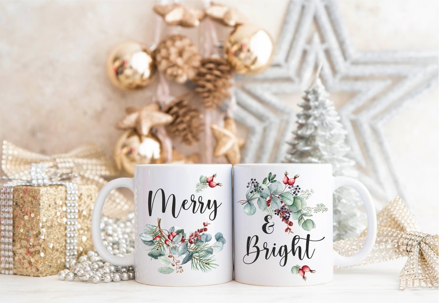 Christmas mug, Merry and Bright, Festive Joyful Christmas gift