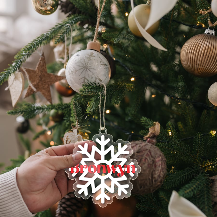 Name Snowflake - Clear Acrylic, Custom Bauble, Vinyl, Clear Bauble, Christmas