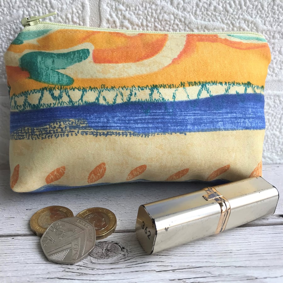 SALE, Large purse, coin purse with abstract pattern in tropical colours