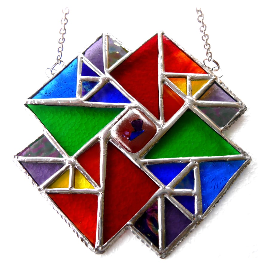 Patchwork Rainbow Quilt Stained Glass Suncatcher 