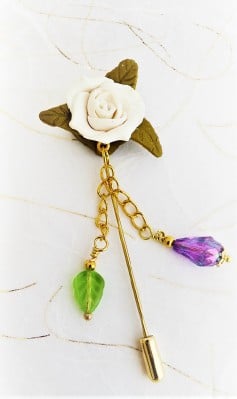  Polymer Clay Handcrafted Ivory Rose Stick Pin  3
