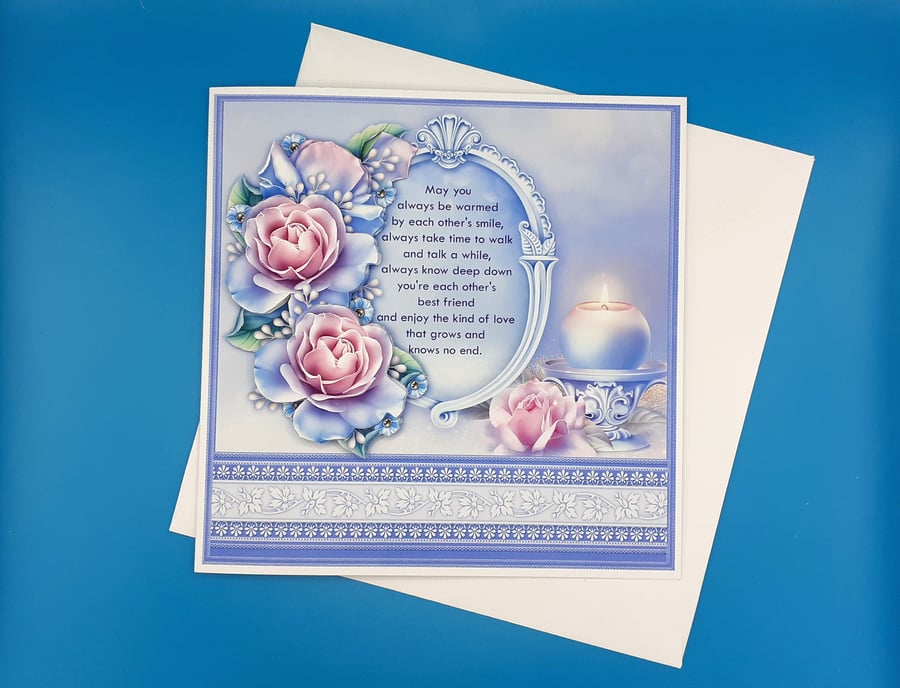 Wedding Day Card, 8x8inches, 20x20cms, Decoupage