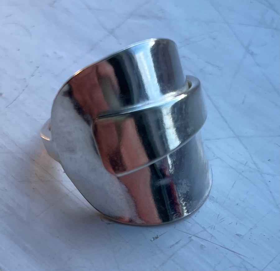 Spoon ring made from a Sheffield silver coffee spoon, UK size N, hallmarked 