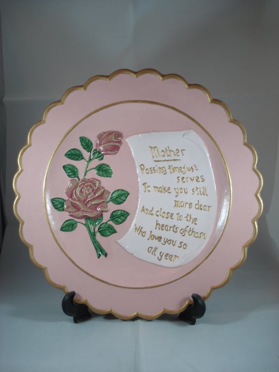 Ceramic Pink Gold Hand Painted Keepsake Decorative MOTHER Mum Verse Plate.