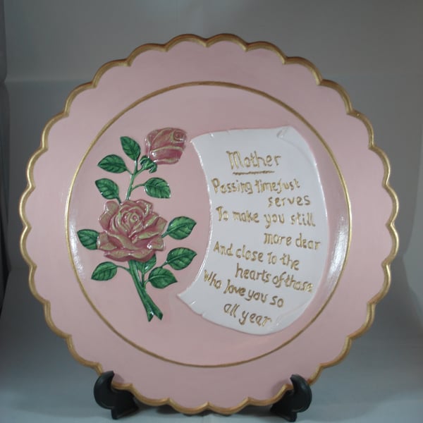 Ceramic Pink Gold Hand Painted Keepsake Decorative MOTHER Mum Verse Plate.
