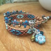 Macrame leather beaded 2 x wrap boho bracelet, mothers day, gift for teen girl