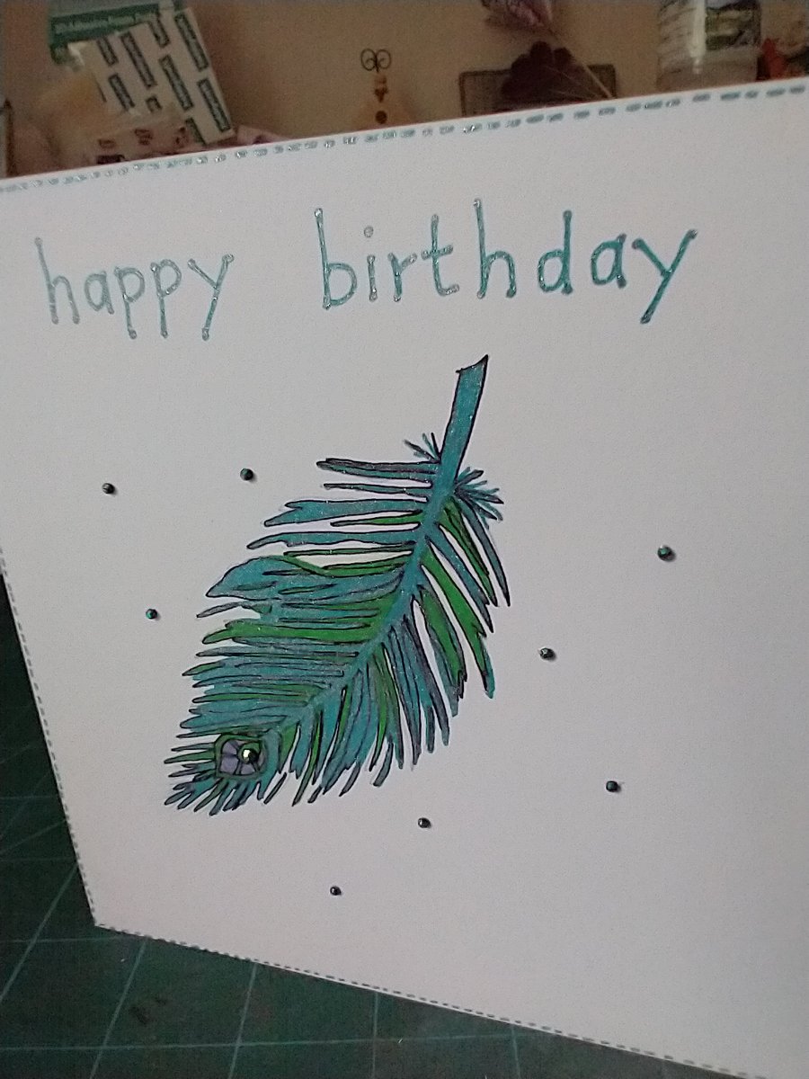 Peacock feather birthday card