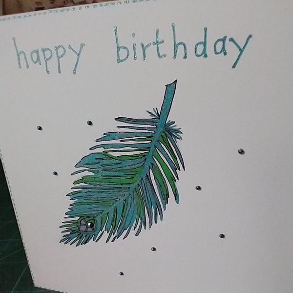 Peacock feather birthday card