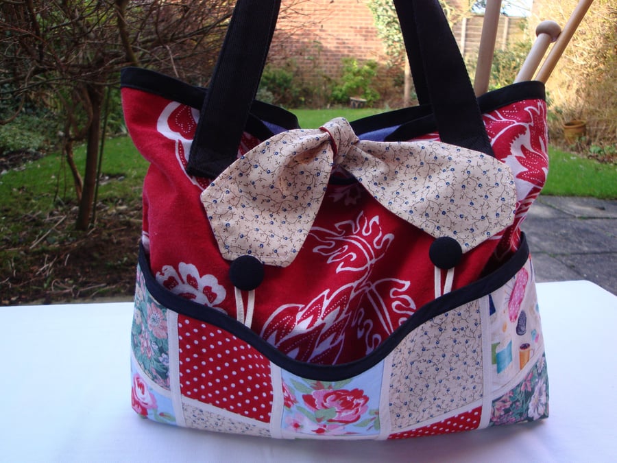 Handmade  Cotton Craft Handbag - patchwork pocket - 4 slip pockets .
