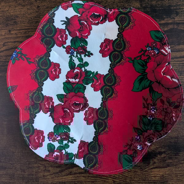 Large Handmade Floral Textile Bowl – Red&White Water-Resistant Fabric Dish –27cm