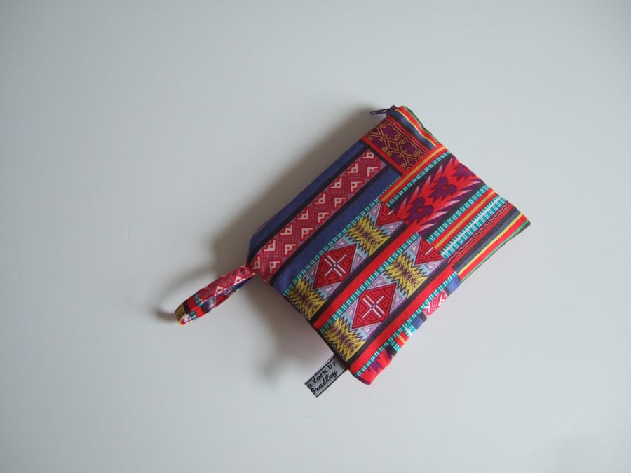 Graphic vintage fabric small make up bag or purse 