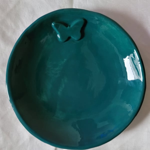 Sea green dish with butterfly