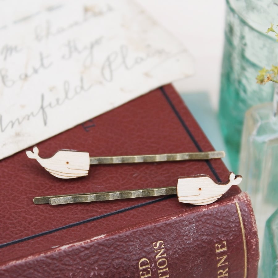 Wooden Whale Hair Grips