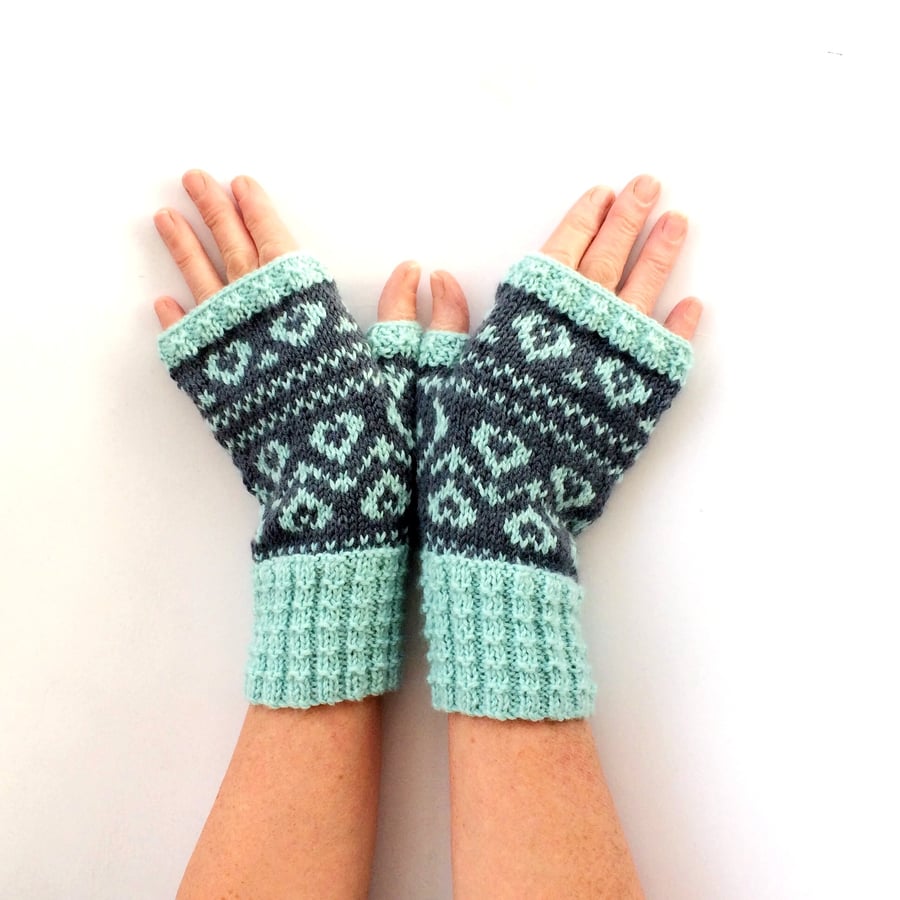Valentine Fairisle Fingerless Gloves Knitting Pattern
