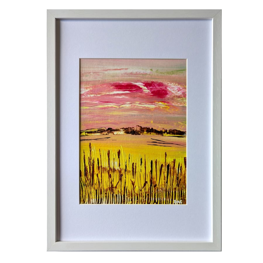 'Red Sky' Vividly Coloured Original A4 Framed Painting