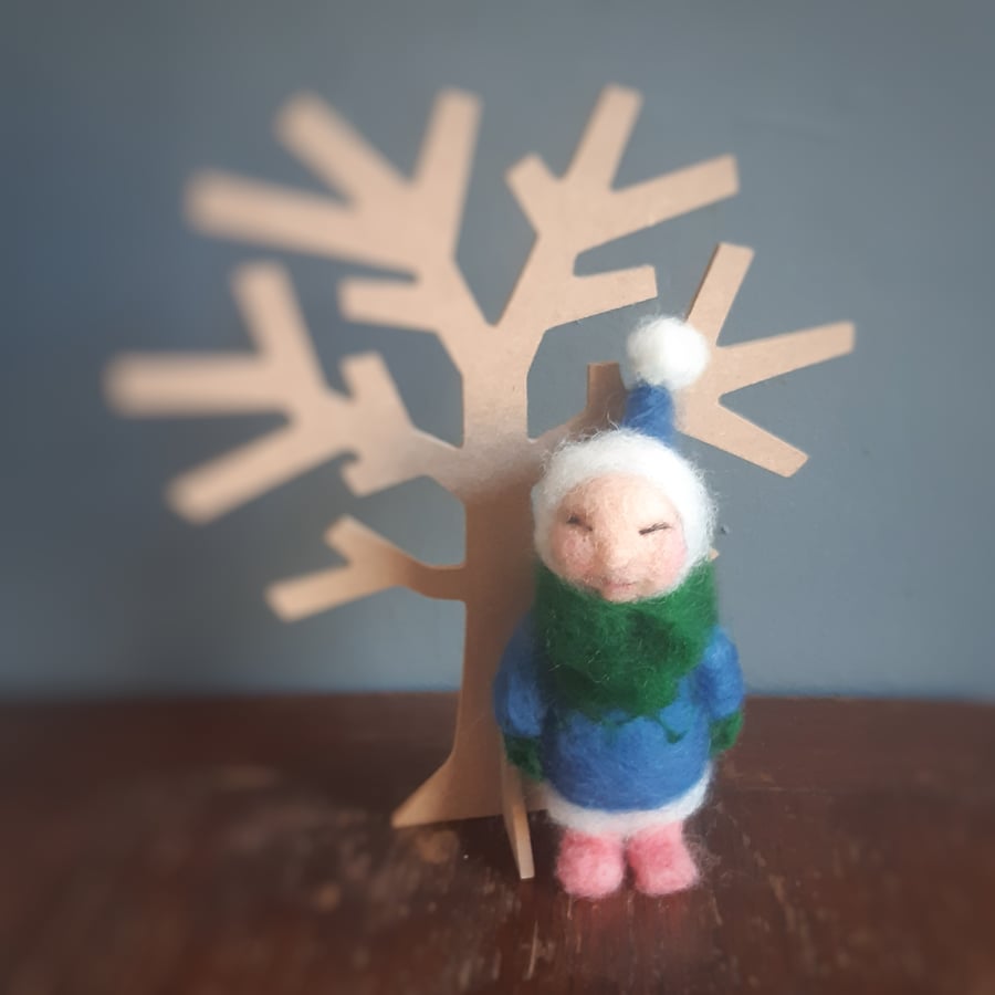 Baby elf, Needle felted pixie, Quirky ornament, Snow baby