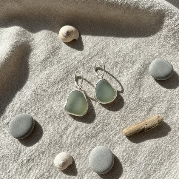 Handmade Sterling Silver Sea Glass Hoop Earrings – Sea Glass Jewellery Gift
