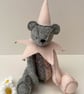 Jester teddy bear, one of a kind adult collectable hand embroidered artist bear