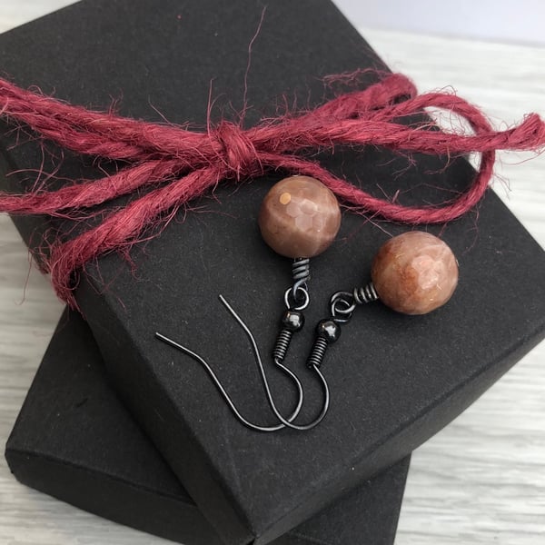 Chocolate brown moonstone earrings