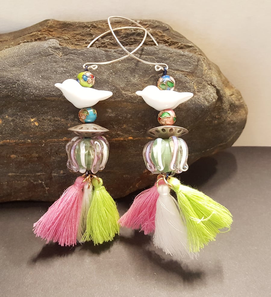 Inspiration earring pair made with silver and hand crafted glass beads 