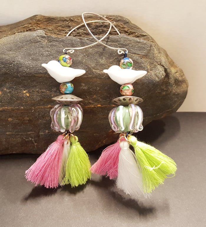 Inspiration earring pair made with silver and hand crafted glass beads 