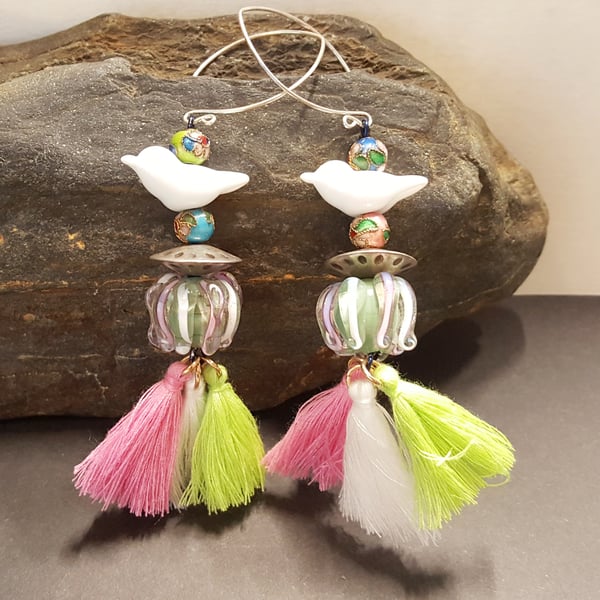 Inspiration earring pair made with silver and hand crafted glass beads 