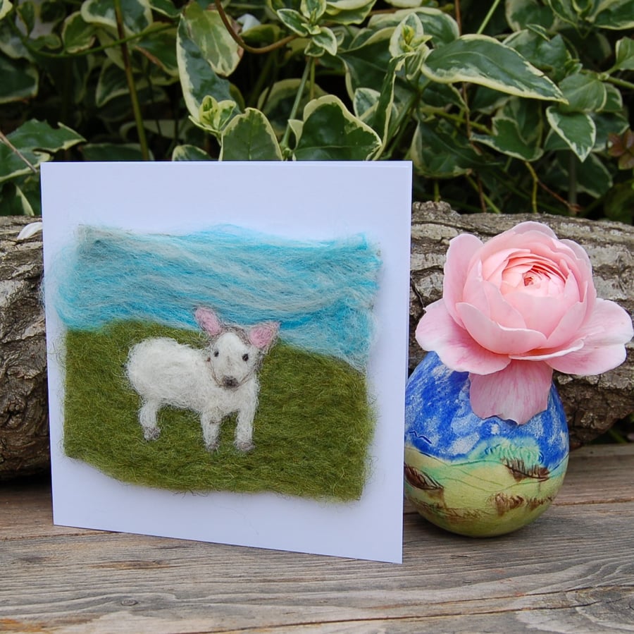 Birthday Card Charolais Lamb Needlefelt wool card
