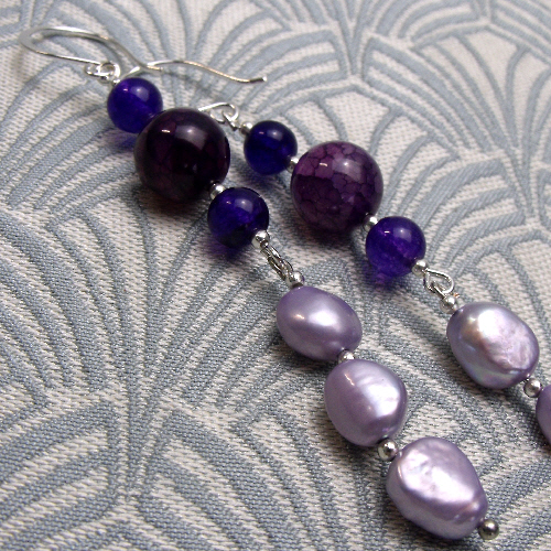 Long Purple Statement Earrings, Purple Earring Jewellery, Long Earrings CC21