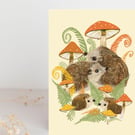 Hedgehog toadstool wildlife blank card