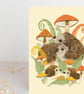 Hedgehog toadstool wildlife blank card