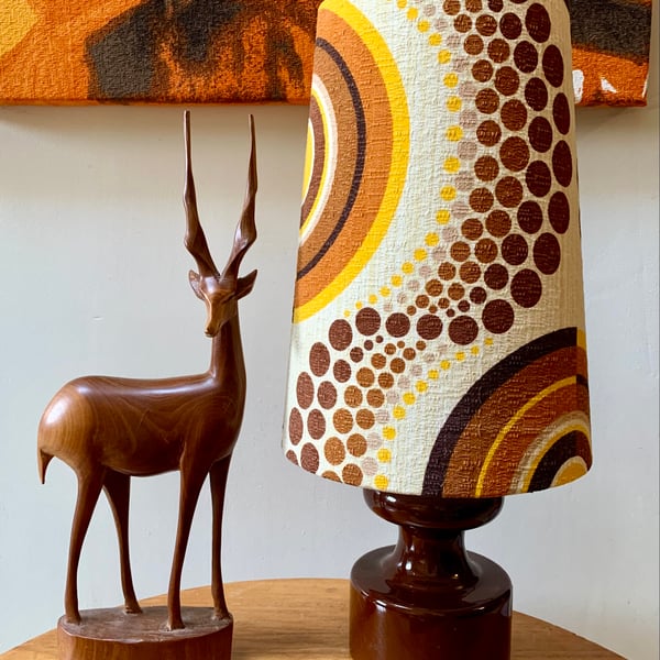 Mod Midcentury Abstract  Geo 60s 70s Brown Barkcloth Vintage Fabric Lampshade